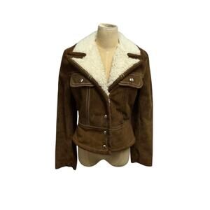 SUEDE VTG 4 Snap Up Coat Womens SZ XS/S‎ Faux Shearling Western Beth Dutton